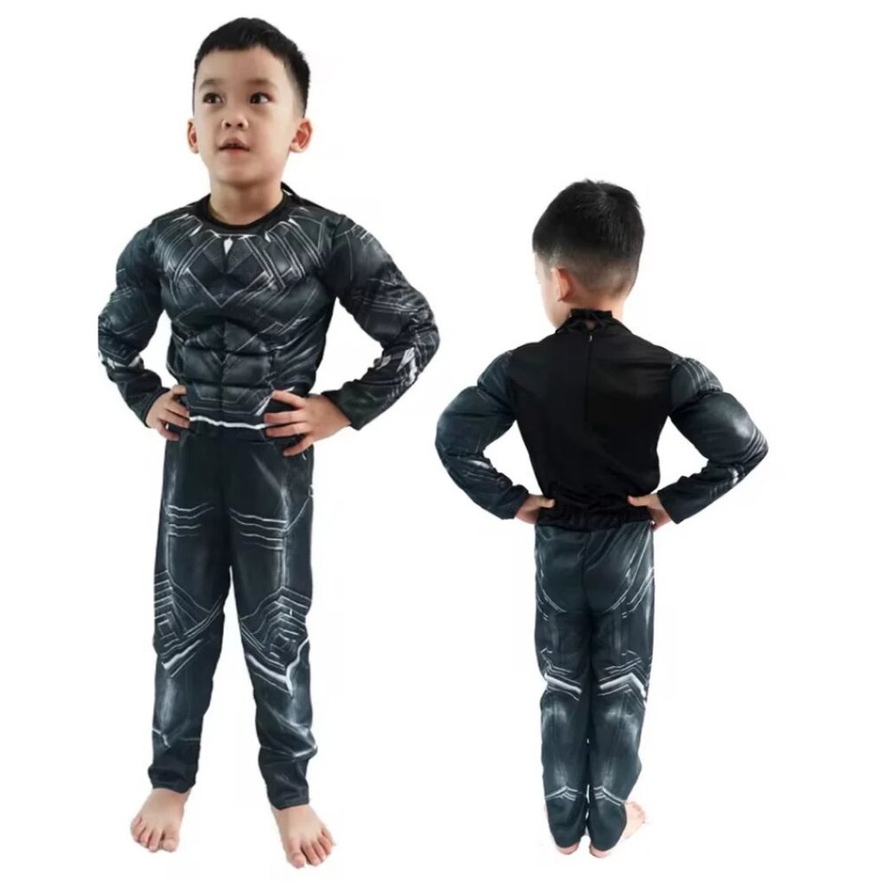 Kids Black Panther Hero Muscle Padded Costume Suit Unisex Superhero